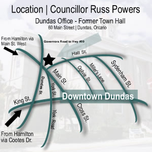 Location Map for Dundas Municipal Service Centre and Councillor Russ Powers' Office